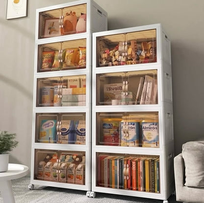 Estante de Plástico 5 Nivel con Puertas y Ruedas