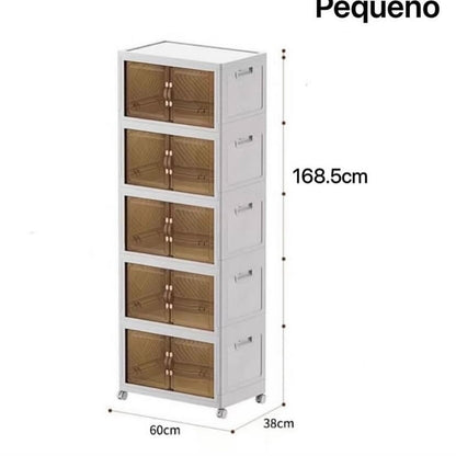 Estante de Plástico 5 Nivel con Puertas y Ruedas